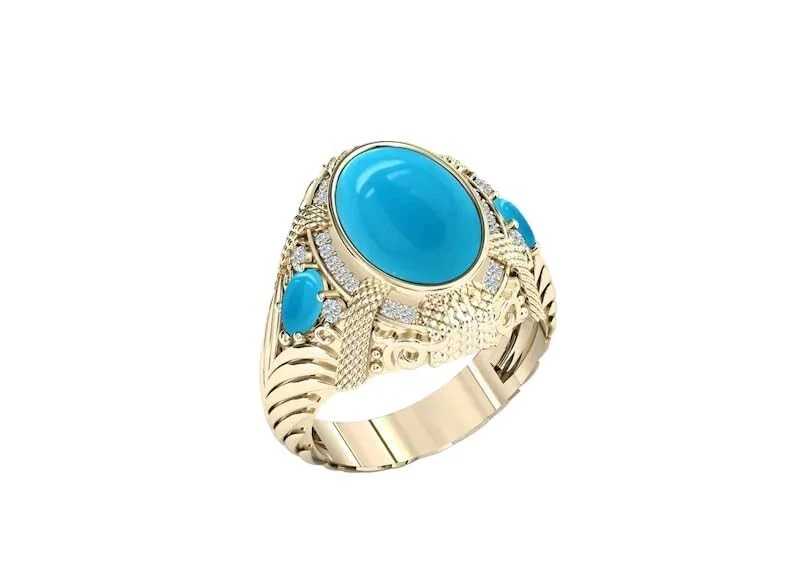 Anillo de sello de boda turquesa para hombre 18K, 10Ct, 17x12mm anillo de moissanita genuino Foto 2 de 4