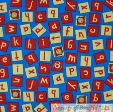 BonEful FABRIC FQ Cotton Quilt VTG Blue Paddington Bear Baby Block Letter School