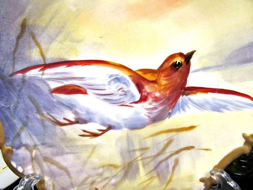 LIMOGES FRANKREICH bemalt Vogel im Flug Künstler signiert ROCCO Kanten Platte Ladegerät - Bild 3 von 4