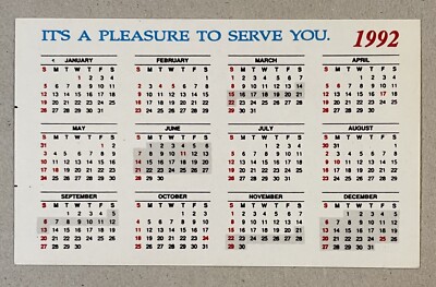 1992 1st Bugis Drinks Singapore advertising pocket calendar