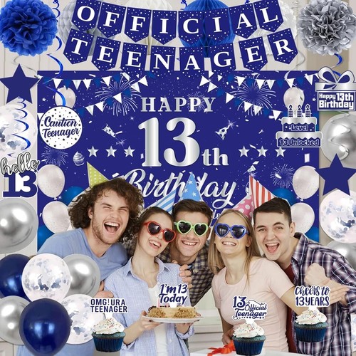13Th Birthday Decorations for Boys Girls, Blue Silver Official Teenager Party De - 第 2/5 張圖片