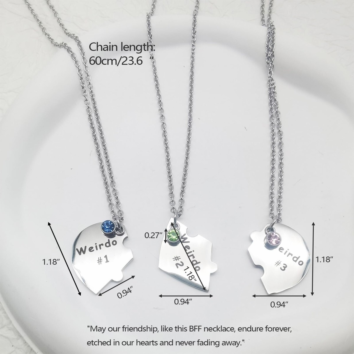 Stainless Steel Weirdo #1 #2 and #3 Necklace Heart for Best Friend