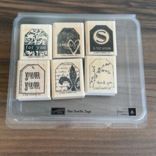 Retired Stampin Up Too Terrific Tags Rubber Stamp Set Of 6 Wood Mounted Craft S