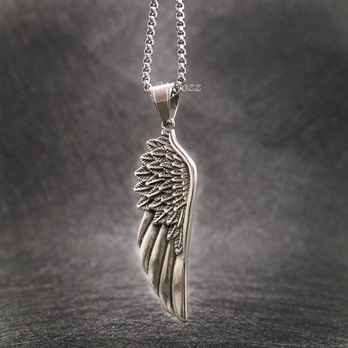 Mens Stainless Steel Angel Wing Feather 