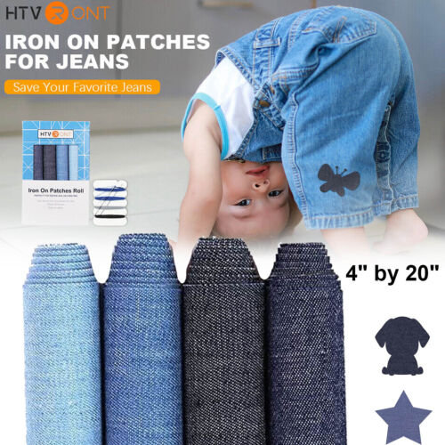 Premium Denim Iron-on Jean Patches-4 Rolls Repair Decorating Kit 4" by 20" - Photo 1/12