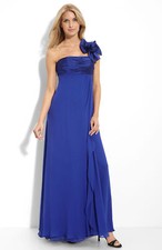 JS Collections One Shoulder Taffeta  Chiffon Gown Sz 14 Royal Blue