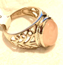 Ring Rose Quartz  Size 8.25 925 Sterling Silver R-229