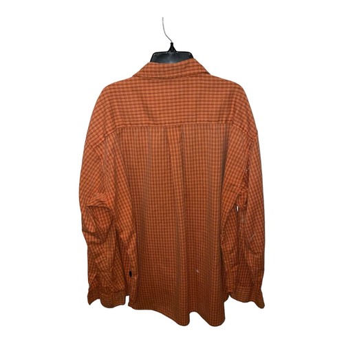 Address Unknown Authentic Button Up Gingham Plaid Shirt Sz L Orange Read - Picture 2 of 8
