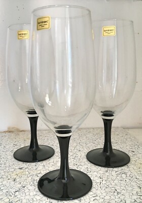 Luminarc France Black Stems Vintage 8.25'' Glass/Goblet Brand New up to 3