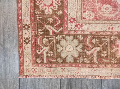 Geometric Design Hand Knotted Vintage Turkish %100 Wool Red & Brown Area Carpet - Picture 9 of 10