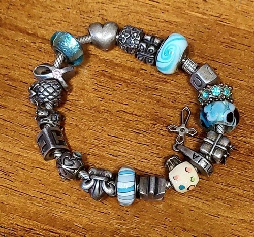 Authentic CHAMILIA 925 STERLING SILVER 7" CHARM BRACELET 18 Original Charms 65gr