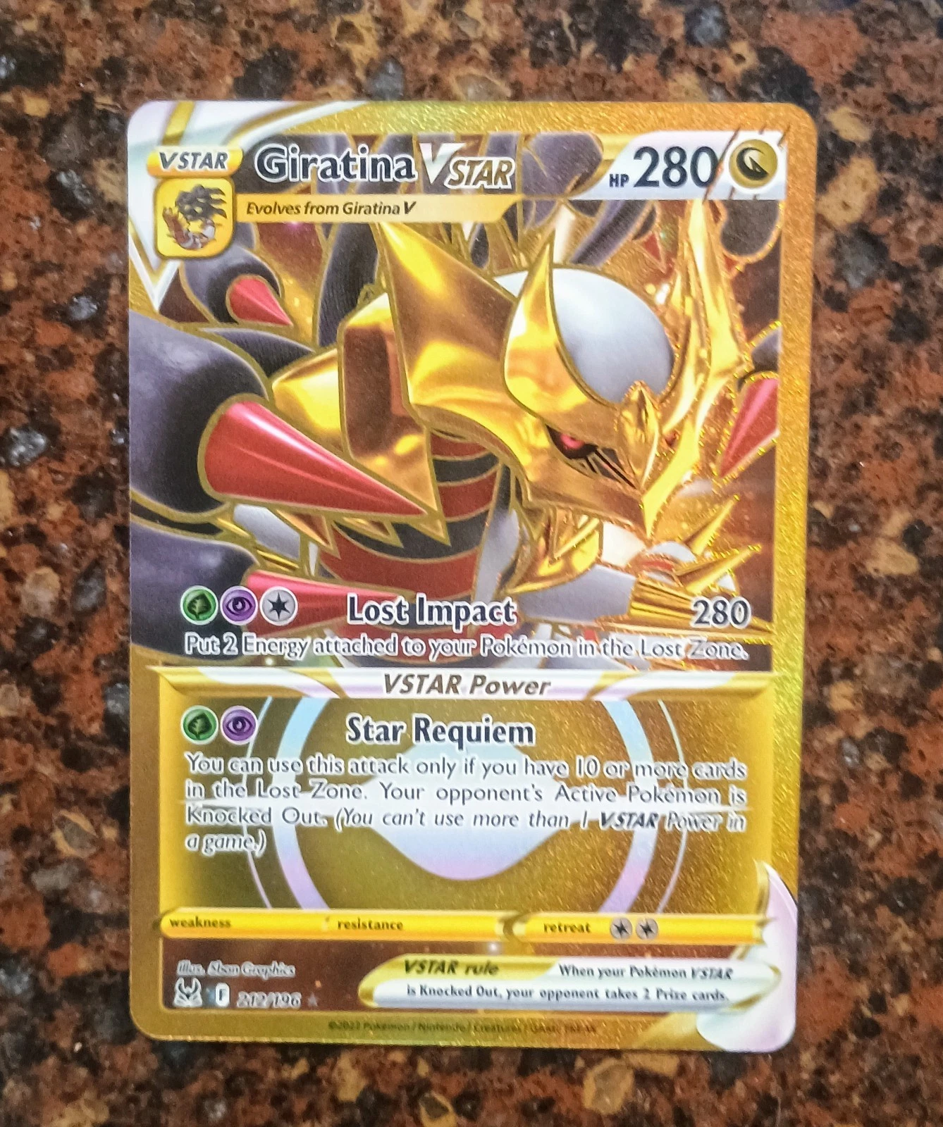 Giratina VSTAR (Secret) Gold 212/196 Swsh11: Lost Origin Pokemon Tcg Nm-M