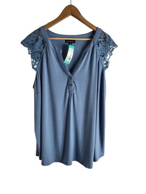 Fortune + Ivy Dusty Blue V-neck Flowy Tunic Blouse Casual Size 1X New With Tags