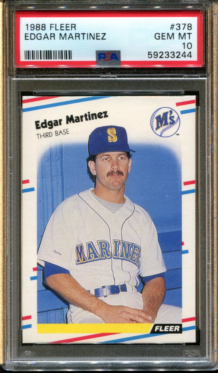 1988 FLEER #378 EDGAR MARTINEZ RC MARINERS HOF PSA 10