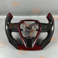Red Carbon Fiber Black Leather Sport Steering Wheel For Toyota Camry 2018-2023