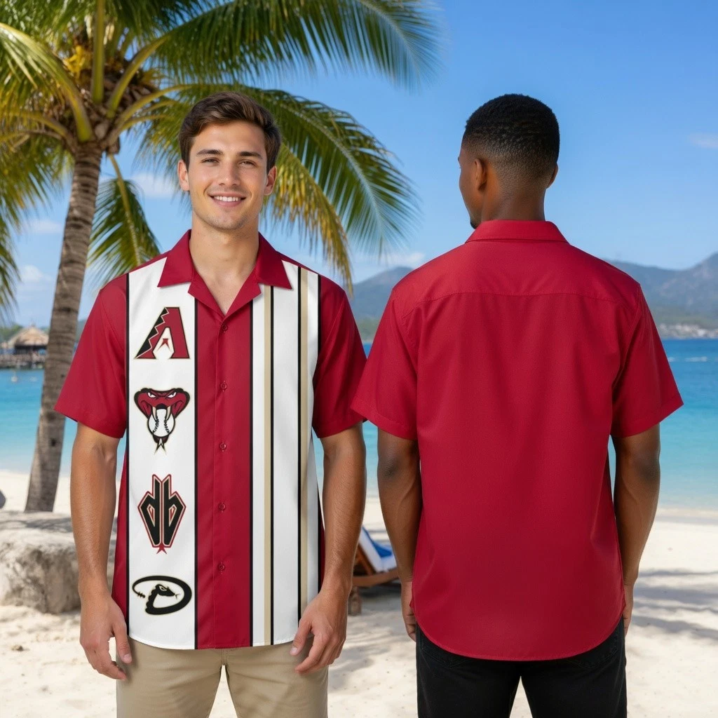 Red Black Baseball Hawaiian Shirt Aloha Shirt Classic Contrast Style