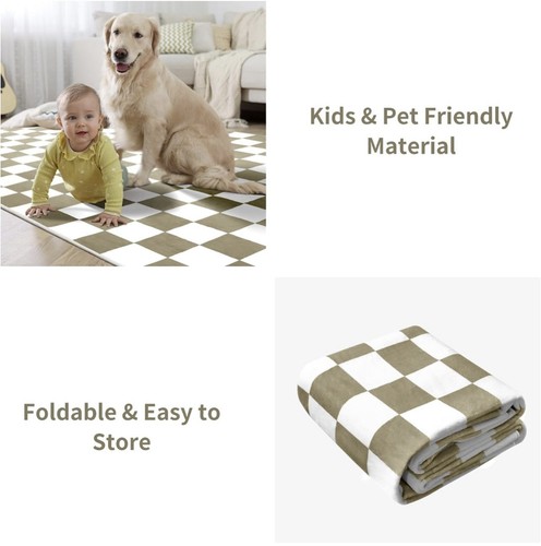 Terrug Beige and White Checkered Rug for Living Room,5x7 Area Rugs Washable with - Picture 7 of 7