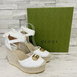 Gucci FEMME MARMONT GG MATELASSÉ PLATEFORME ESPADRILLE TAILLE 39,5 Mystic White
