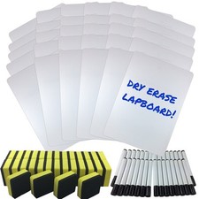 Dry Erase Lapboard Classroom Kit, Set of 30 Whiteboards, Black Dry Erase Mark...