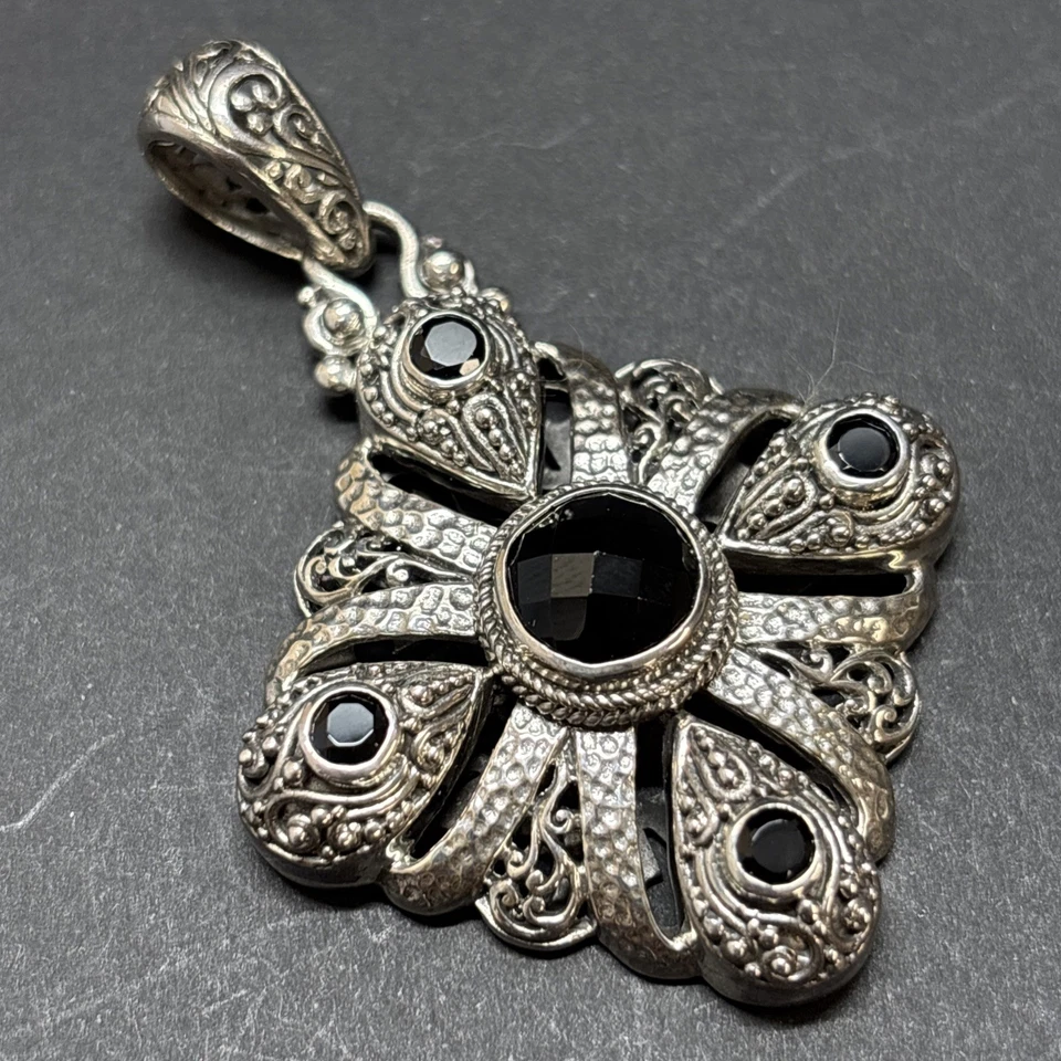 JUEGO SARDA 925 Plata de Ley Espinela Negra Colgante y Brazalete con Bisagras Foto 2 de 4