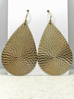 Basket Weave Textured Metal Teardrop Gold Tone Dangle Drop Earrings