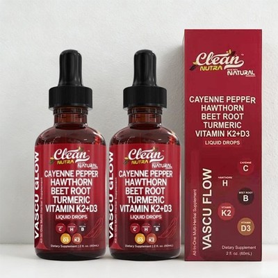 2Pack Vascu Flow Cayenne Pepper Liquid Drops Hawthorn Beef Root Turmric K2+D3