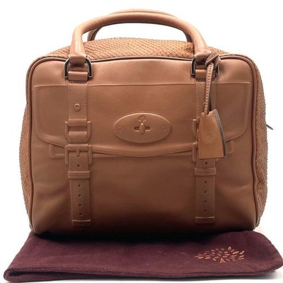 MULBERRY Mini Boston Hand Bag Brown Leather Turn Lock Python Embossed