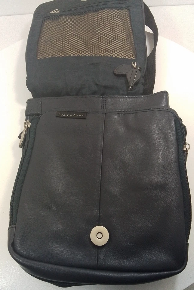 Bandolera Travelon Bandolera Azul Marino CUERO Bolso de Viaje Múltiples Compartimentos Foto 4 de 4