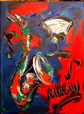 SAXOPHONE  JAZZ   MODERN ABSTRACT   ORIGINAL impasto OIL PAINTING FF