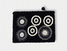 Black Beaded Coin Purse Zip Pouch Seed Bead Circle Design 5.5  x 4  