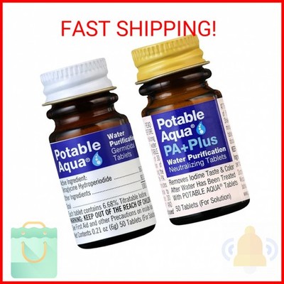 Potable Aqua Water Purification Tablets With PA Plus - Two 50 count Bottles