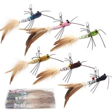 6 PCS Insect Cat Toys, Worm, Feather, Wand Attachments, Interactive, Kitten