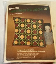 VTG Bucilla Needlepoint Pillow Pom Pom Kit 4459 14" Square Retro 70s Groovy