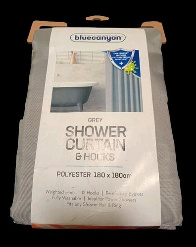 Shower Curtain Grey 180 X 180cm Polyester 12 Hooks