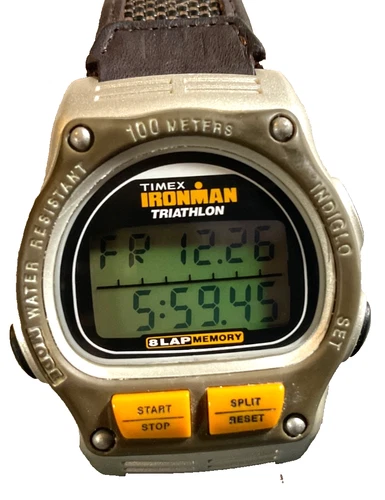 TIMEX 746 F0 MENS IRONMAN TRIATHLON VINTAGE 38mm WATCH 8-LAP MEMORY NEW BATTERY