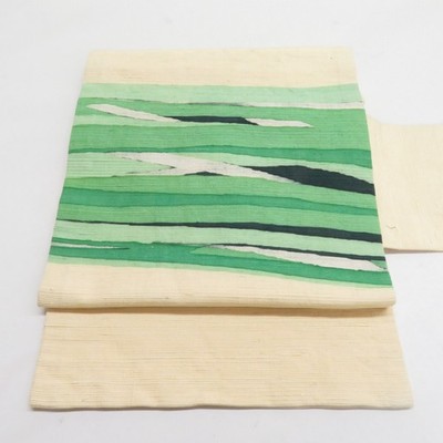 Kimono Nagoya Obi Silk Tsumugi abstract pattern Yellow 139.0inch Women's