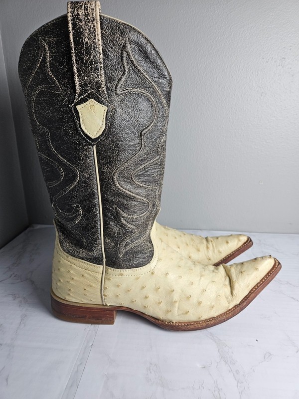 Vintage Wild-West Ostrich Leather Western Cowboy Boots Men's 8 EE