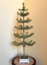 36” RAGON HOUSE GermanStyle GREEN ARTIFICIAL FEATHER TREE in Wood Stenciled Base