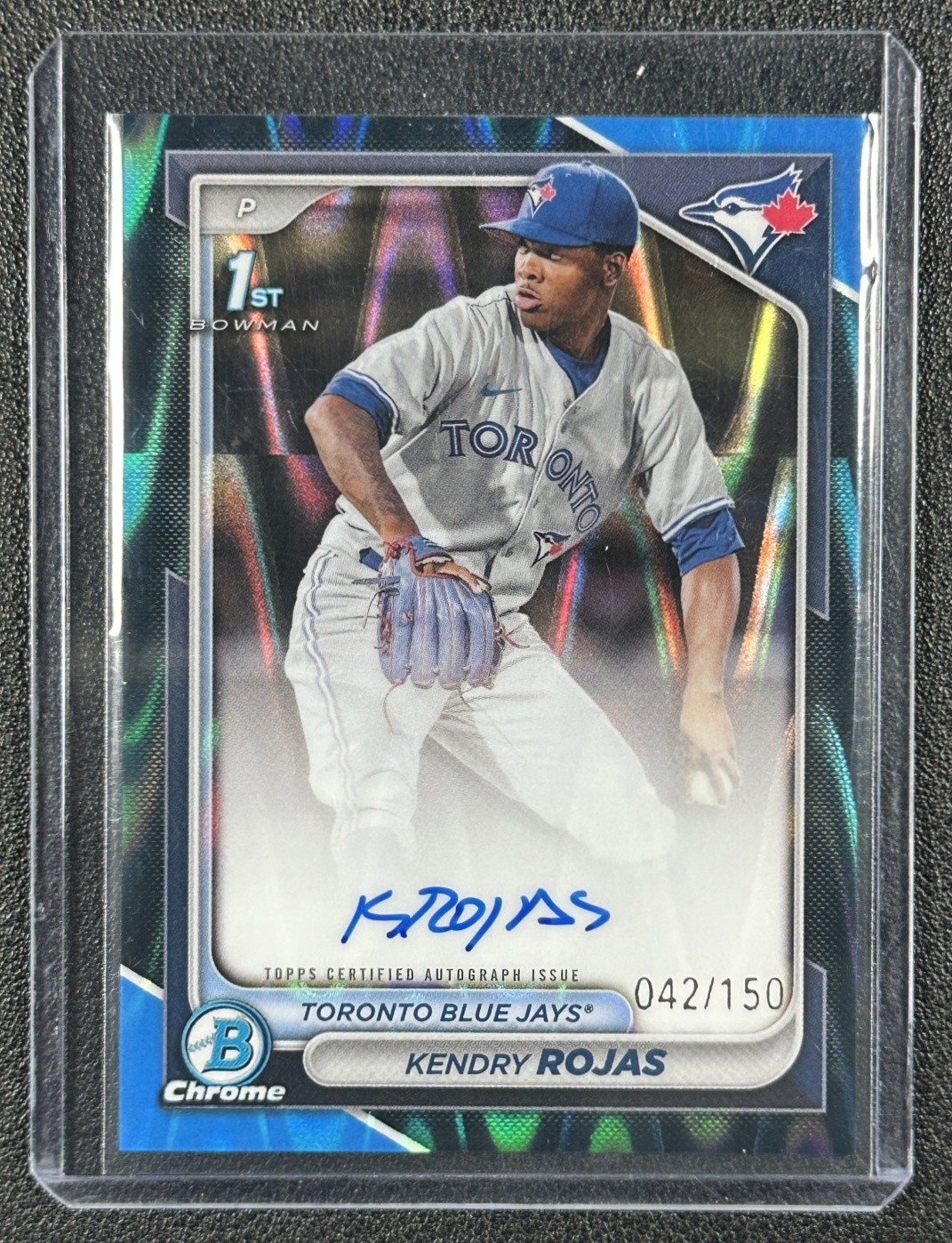 KENDRY ROJAS 2024 BOWMAN CHROME AUTO BLUE RAYWAVE REFRACTOR 1ST PROSPECT 42/150