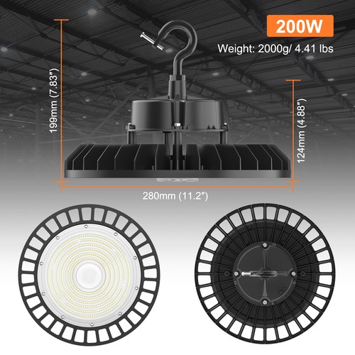 2-PACK 200W LED UFO High Bay Light DLC & ETL Listed 5000K 30000 Lumens Dimmable - Picture 6 of 14