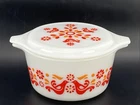Pyrex 1 Qt Red Yellow Friendship Bird Casserole Dish with Matching White Lid 473