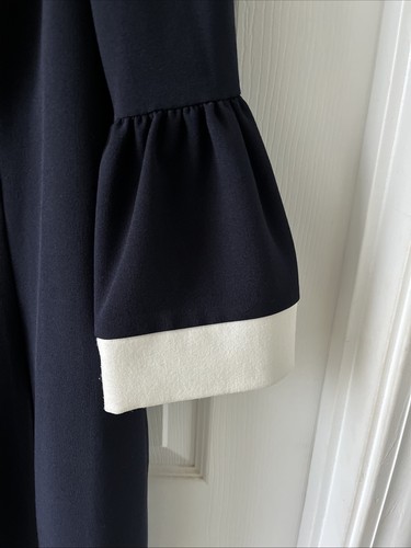 Lauren Ralph Lauren Womens Dress Sz 12 Navy Blue White Stretch Crepe Bell Sleeve - Picture 3 of 5