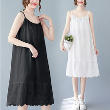 Hot Women 100 Natural Cotton Dress Full Slips Under Dress Cami Chemise Nighty S