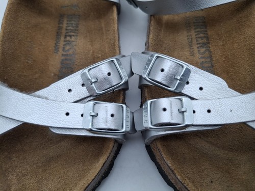 BIRKENSTOCK SILVER ANKLE STRAP BLANCA SANDALS - UK 5, EUR 38 NARROW - Picture 12 of 15