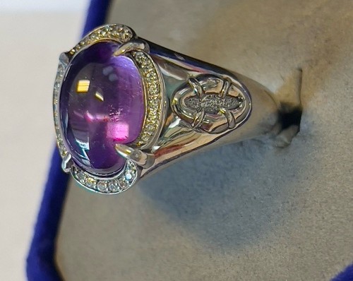 Scott Kay Sterling Silver 925 Ring – Amethyst Oval Cabochon & CZs, Size 10 - Picture 23 of 24