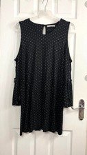 George Womens Black & Silver Polka Dot Cold Shoulder Long Blouse / Dress Size 22