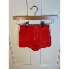 Mini Boden Girls Red Twill Shorts White Contrast Stitching Size 4-5Y G5331