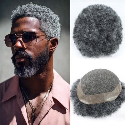 Afro Curly Mens Toupee Full Lace African American Human Hair Systems Replacement