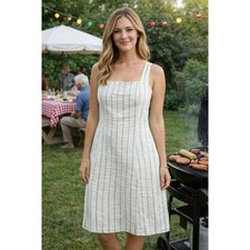 Old Navy Lg Striped Square Neck Mini Linen blend Dress summer