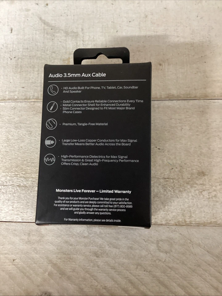 Cable de audio Monster 12 pies 3,5M con conector AUX de 3,5 mm, contactos dorados y HD Foto 2 de 3